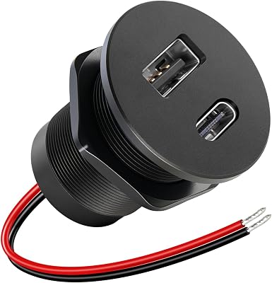 USB C Outlet 12V Campervan, Aluminum 18W USB-A & 30W USB-C RV USB Socket, Dual USB Flush Mount Perfect for Motorhome Caravan Trailer Van Bus Boat (1PCS)