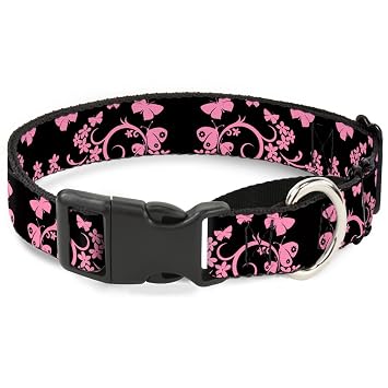 Buckle-Down Butterfly Garden Black/Pink Martingale Dog Collar, 1
