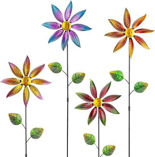Stargarden 4Pcs Metal Outdoor Wind Spinners, Small Pinwheels for Yard | Decorative Garden Stakes for Patio,Lawn, Outdoor