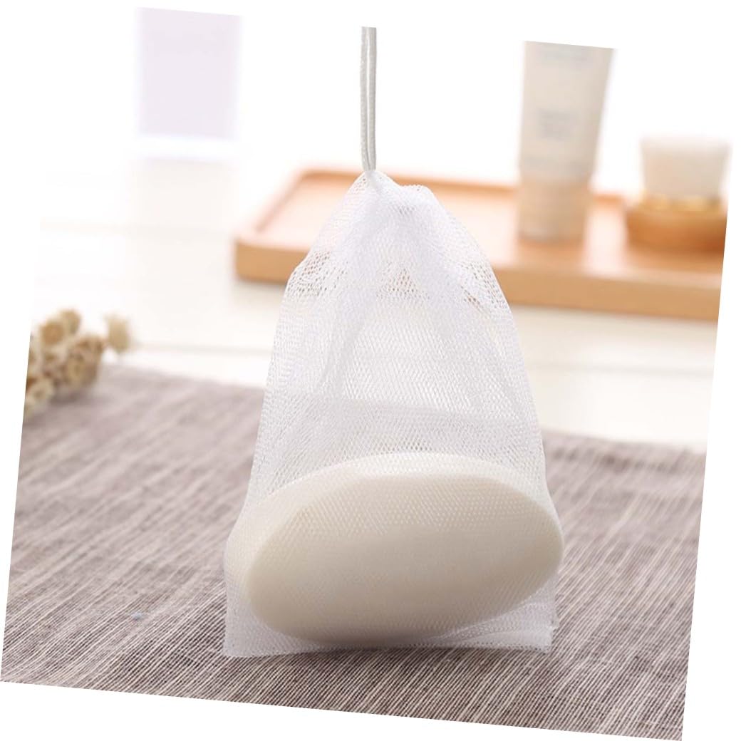 10Pcs Foaming Mesh Soap Pouch for Face Cleansing White Yarn