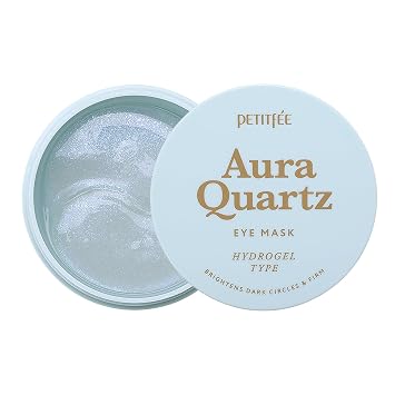 PETITFEE Aura Quartz Hydrogel Eye Mask Blue 60 pcs 30 pairs - Eye Patch for Dark Circles, Brightens Under Eyes, Glutathione, Ascorbic Acid, Puffy Eye Bags, Cooling, Firms Eye Area, Intense Hydration