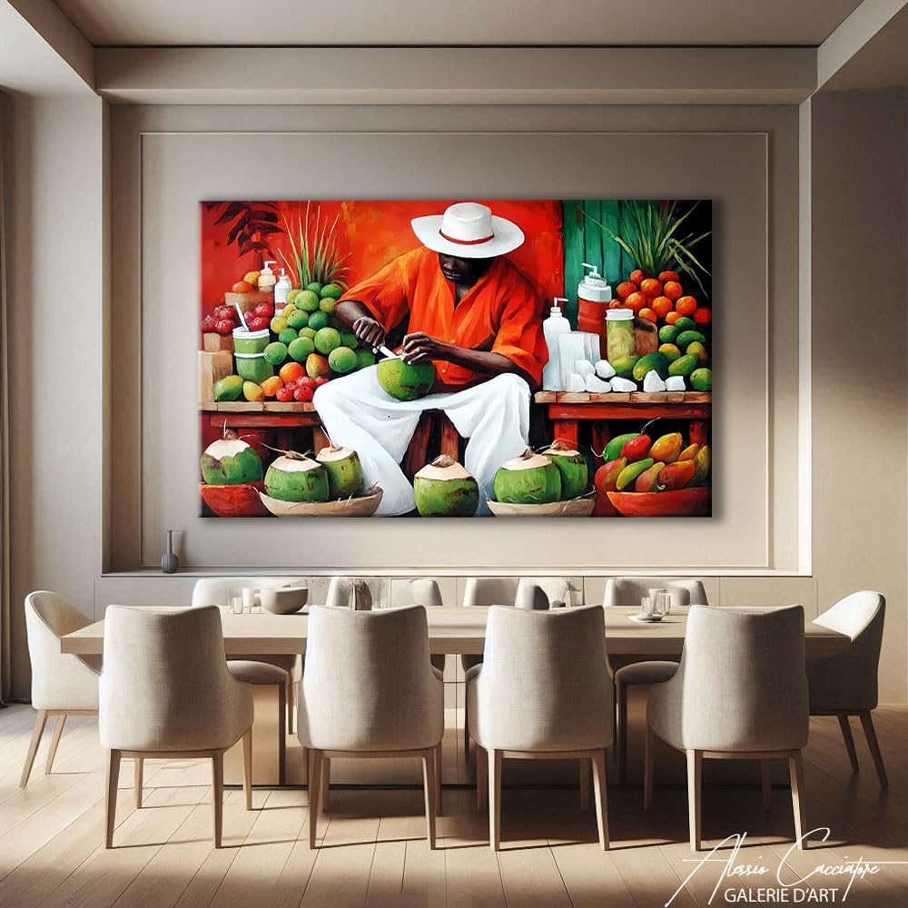 Alessio Cacciatore Quadro caraibico - Cornice decorativa da parete cucina frutta - Stampa su tela orizzontale moderna astratta - Quadro noce di cocco - Poster decorativo da parete rosso (40 x 30 cm)
