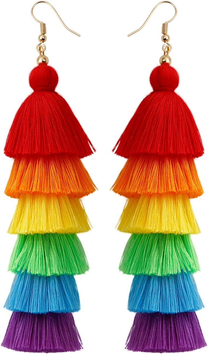 Rainbow Earrings for Women Men Pride Accessories Colorful Earrings (Rainbow Drop Earrings-B)