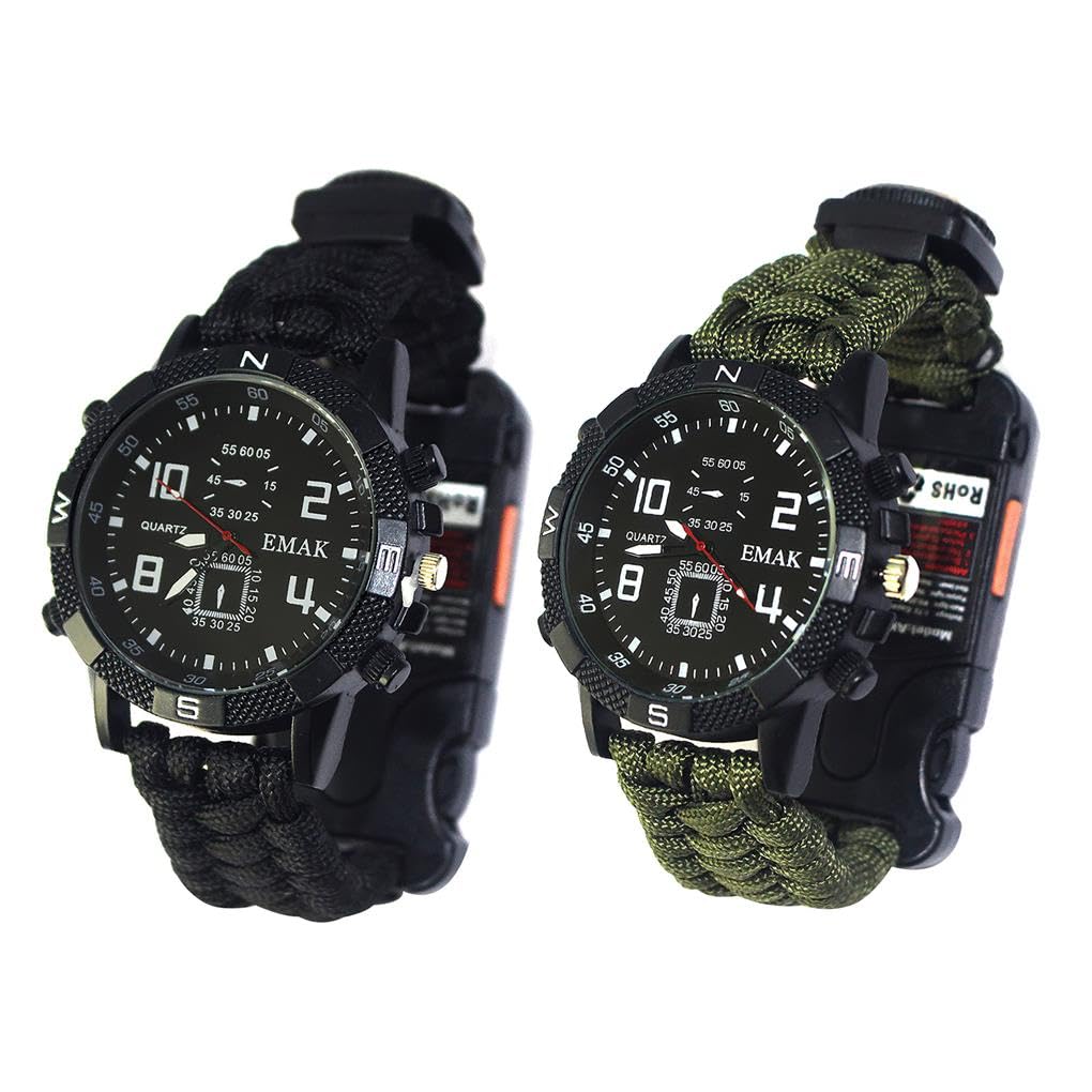 Orologio di sopravvivenza Strumenti da campeggio Attrezzatura da trekking Struttura in lega antiurto Fine Lavorazione multiuso Gadget di emergenza Nero