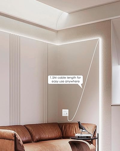 Miniatura 7 de Aclorol Tira de luz LED COB regulable de 5 V alimentada por USB, 6.56 pies, luz de tira LED blanca fría para dormitorio, sin puntos, 640 LED, cinta