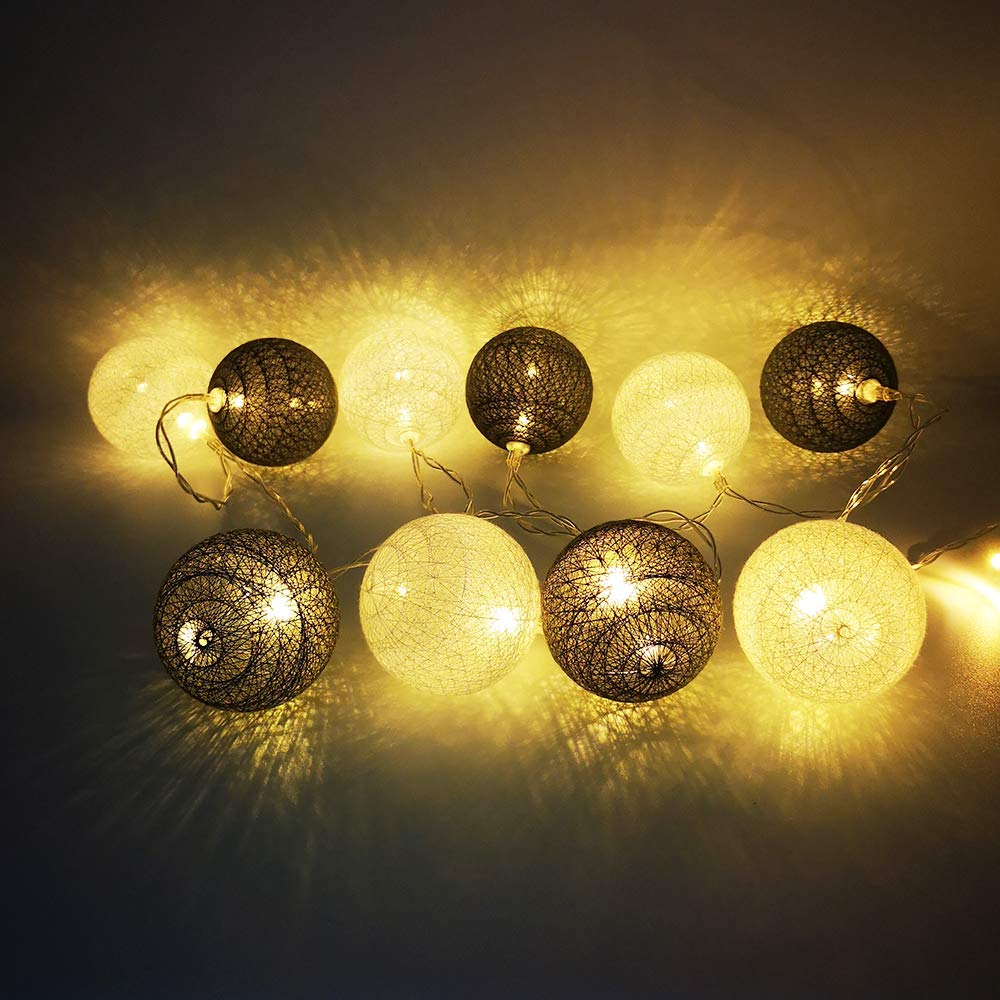 Cotton Ball LED String Lights 10pcs, DOTBUY Battery Operated Fairy Lights for Party Easter Halloween Outdoor Indoor Decor Garlands Create Atmosphere (Luxury gray,1.8M/10LED)