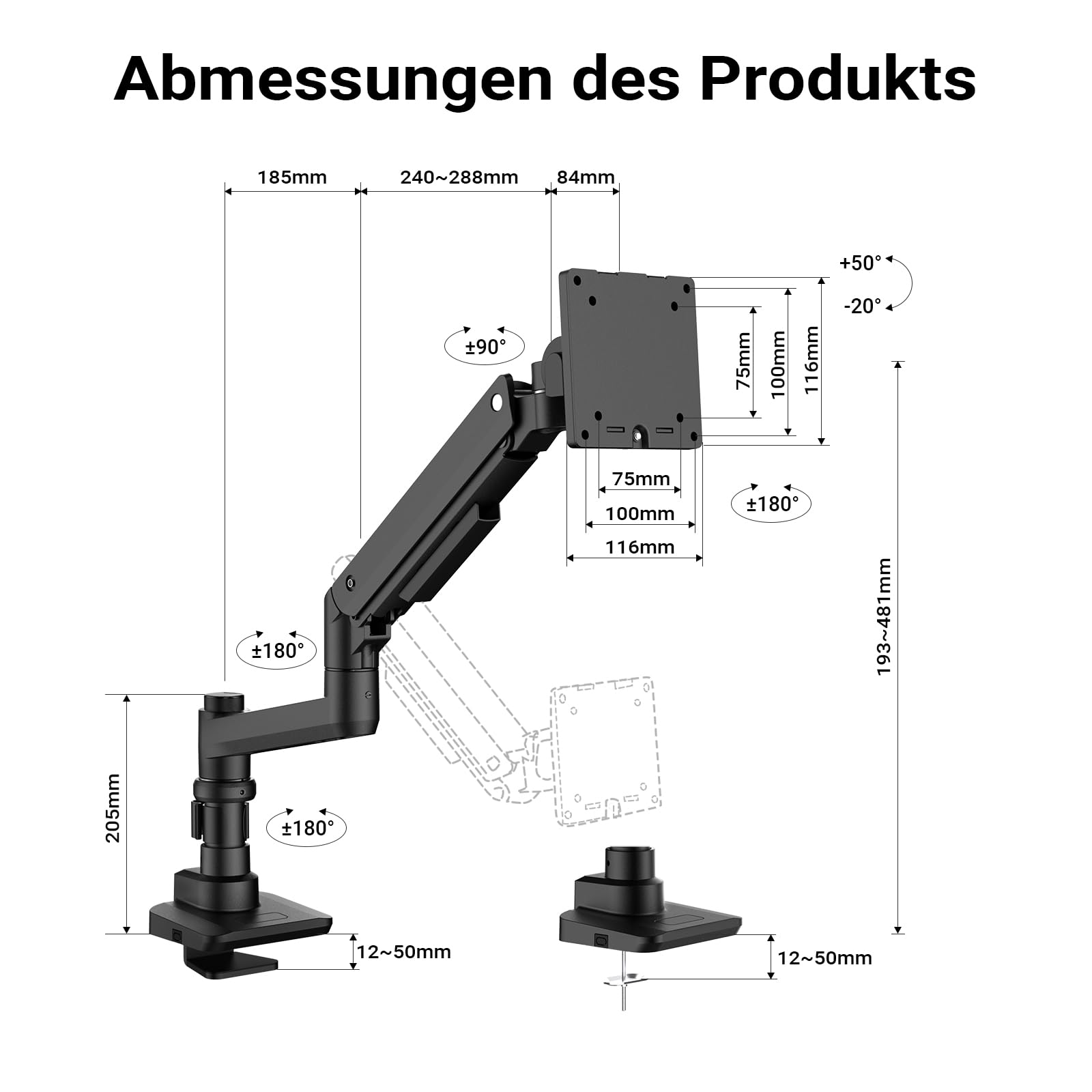 Wiltec Uchwyt do monitora 17-49 cali 20 kg VESA regulowane ramię