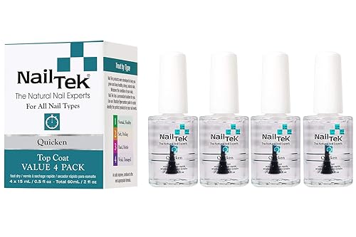 Nail Tek Capa superior de secado rápido para todo tipo de uñas, 0.5 onzas, paquete económico de 4 unidades