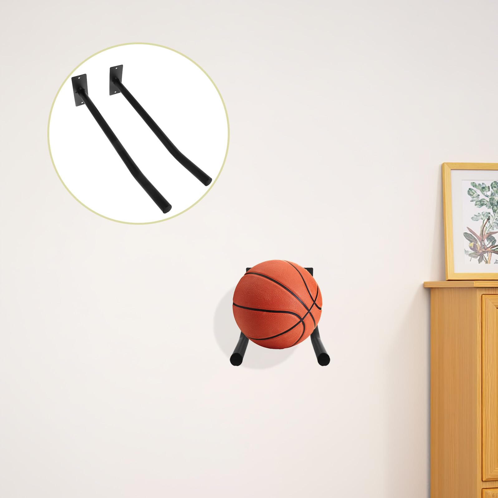 Metall Wandhalterung für Basketball & Fußball Bälle, 2-teiliger Sportnizer, Cact Sto für Volleyball & Yoga Bälle, schwarz, Hängelösung