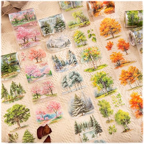 Image of Scrapbook Nature Stickers Set,6 Rolls PET Plant Tape Stickers for Journaling,Forest Washi Tape for Junk Journal Supplies,Scrapbooking,DIY Craft,Photo Frame(Forest)