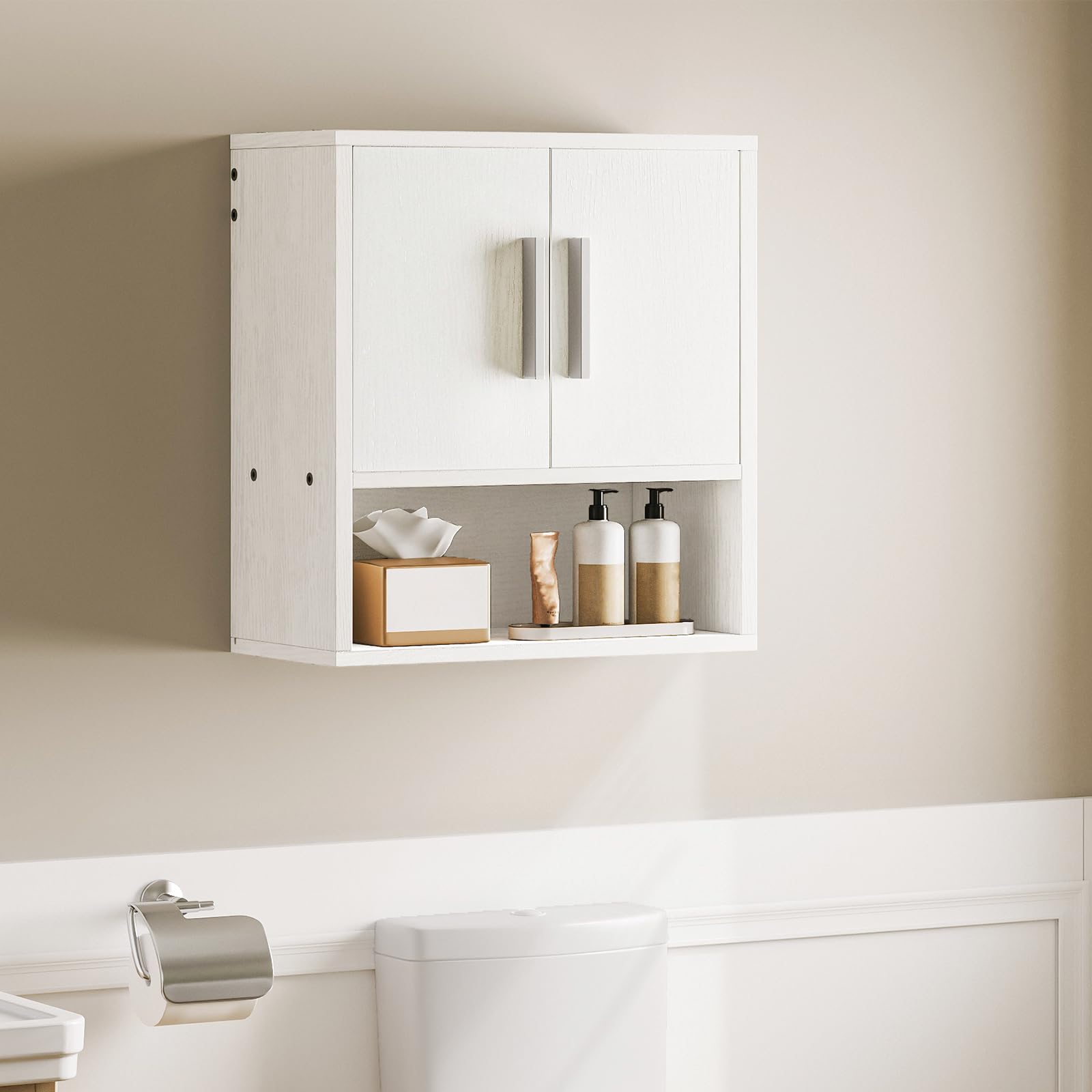 HOOBRO Armadio da Parete per Bagno, Armadietto dei Medicinali, 38 x 18 x 41 cm, Ripiano Regolabile, Mobile Sospeso sopra WC, Adatto per Bagno e Camera da Letto, Bianco EWT18CW01