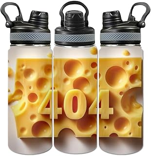 404 Error Cheese Block Water Bottle Insulated Stainless Steel Women Men Leakproof 20 Oz