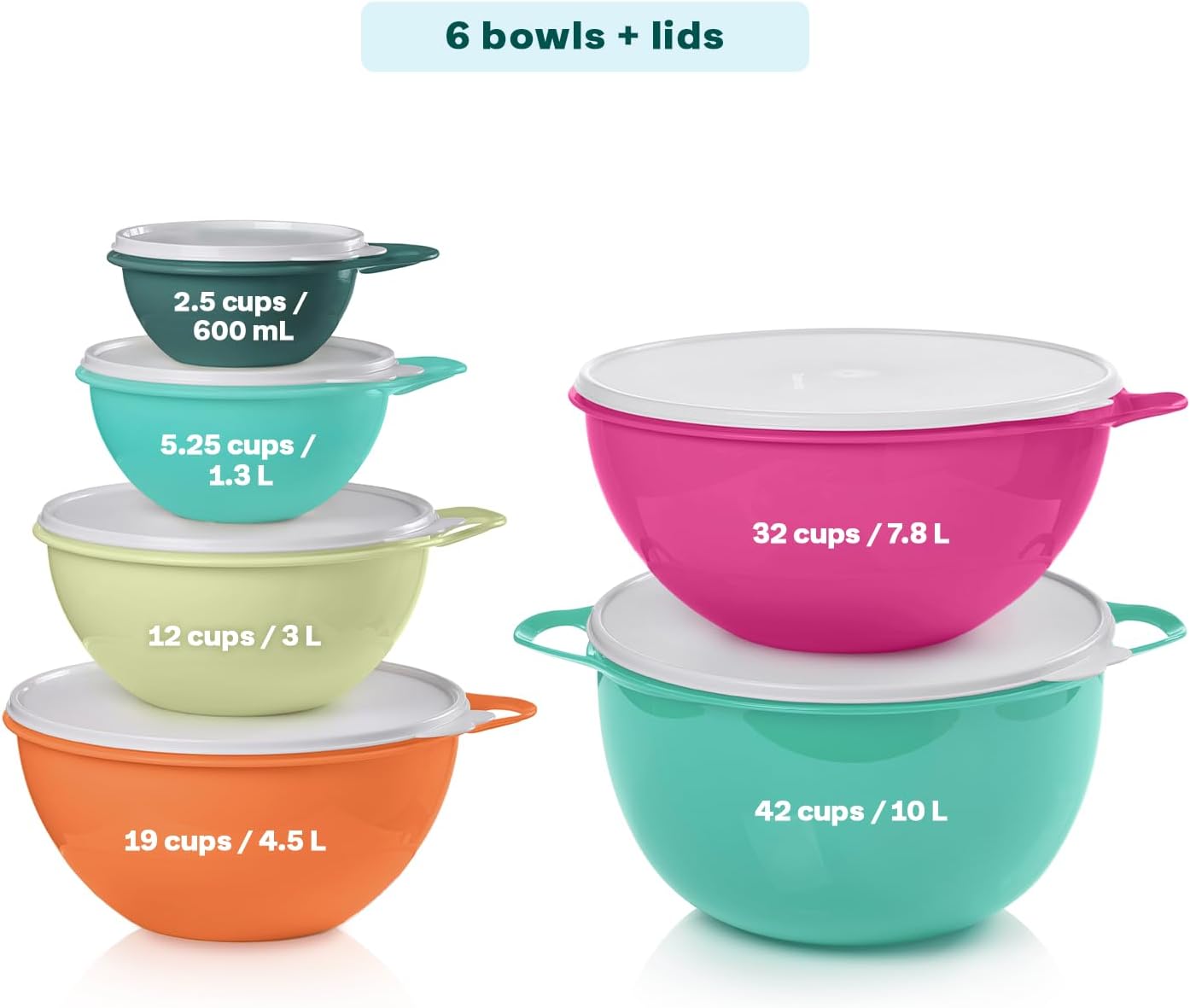 Tupperware Thatsa Bowl Collection 6 Bowl Food Storage Container Set in Fauna, Dishwasher Safe and BPA Free (6 Bowls, 6 lids)