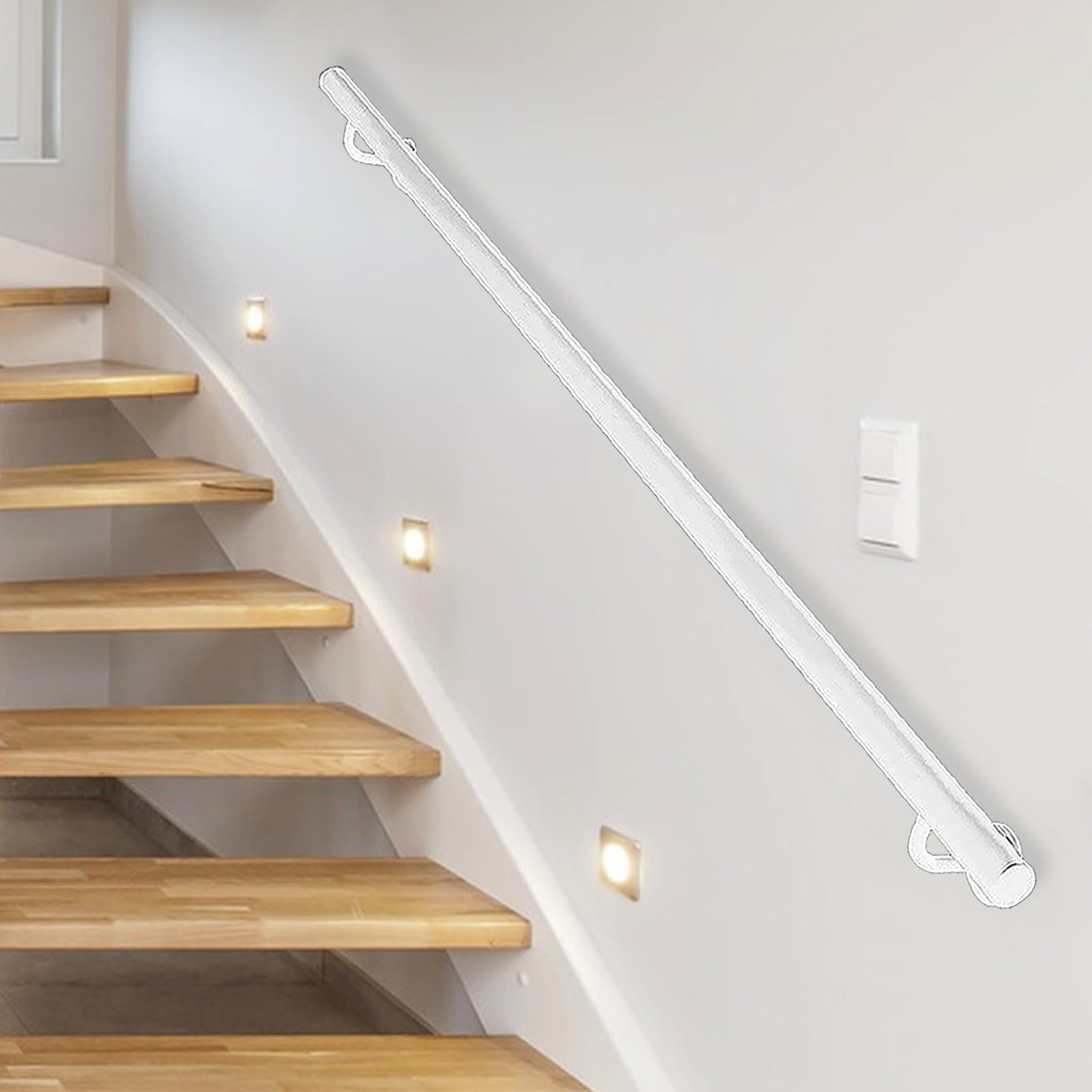 FKXSXAZ Round Pipe Stair Handrail | 1m 1.5m 2m 3m 6m White Staircase Banister Rails Metal Iron Safety Grab Bar Kit Wall Balustrade Foot Rail Support Rod(20ft/600cm)