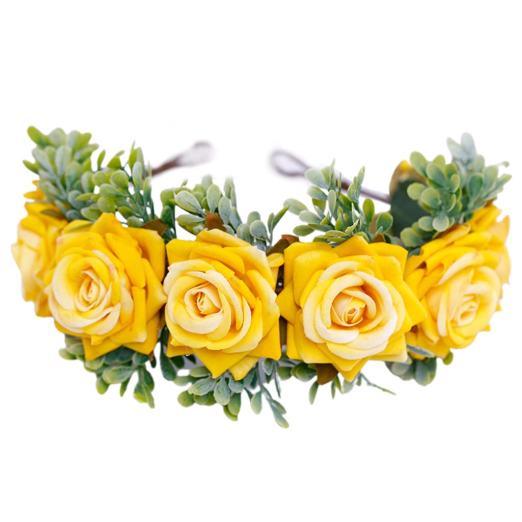 Fentency Floral Hair Wreath with Ribbon Adjustable Bridal Faux Rose Wedding Festival Party Handmade Photo Props