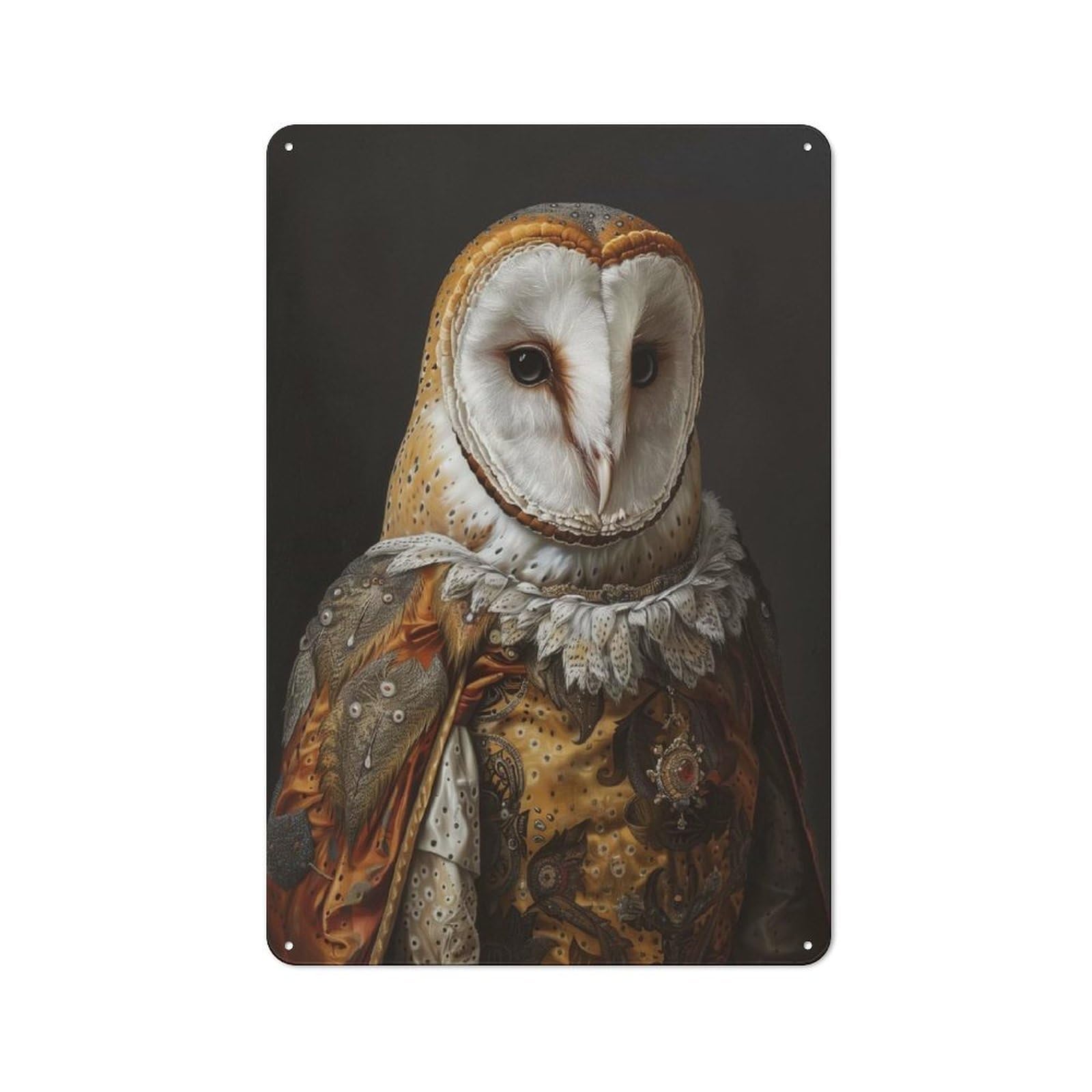 Junmoney Style-15 Medieval Owl Portrait Tin Wall Sign 30X20cm, Loft Style Industrial Wall Decor For Loft, Studio, Office Or Creative Room