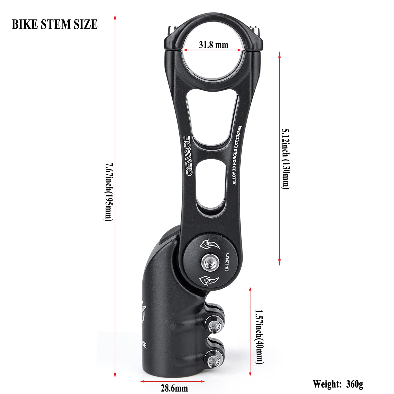 Potence de vélo – Potence de vélo réglable à 130 degrés – 75 mm, 90 mm, 130 mm – Rehausseur de potence de guidon pour guidon de 31,8 (2,5 à 0,6 cm), convient à la plupart des VTT, vélos de route, BMX