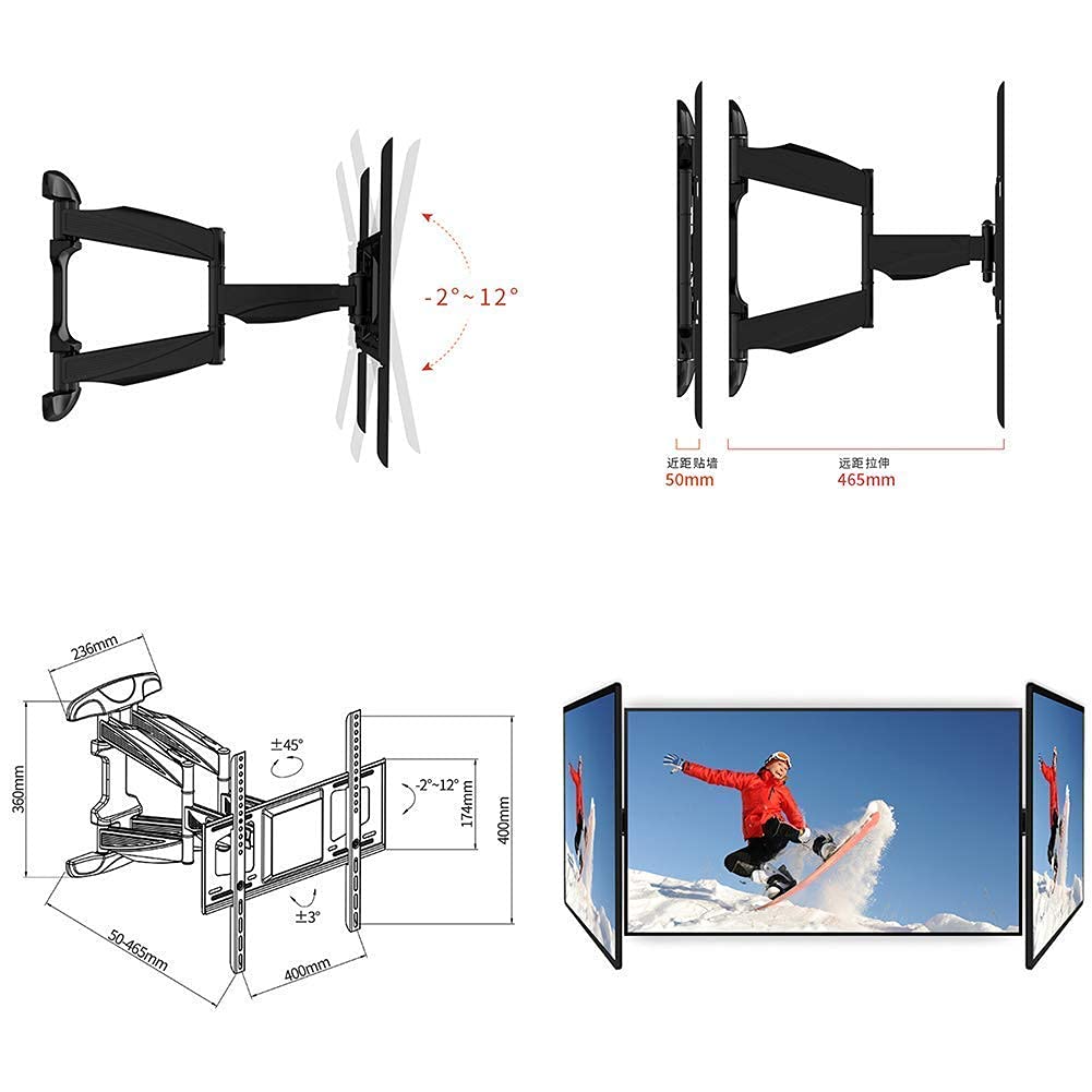 Uchwyt do telewizora, solidny uchwyt ścienny do telewizora z podwójnym ramieniem przechylany i obrotowy do 32-70-calowych LED LCD OLED plazmowych i zakrzywionych ekranów - do 400 mm x 400 mm -