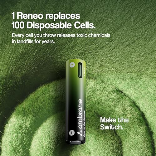 Image of Ambrane AAA Type C Rechargeable Batteries, Pack of 2, 740mAh Lithium Ion Battery, Charge with Any Type C Cable & Adapter, No Separate Charger Required, Save Environment & Money (Reneo, Green)
