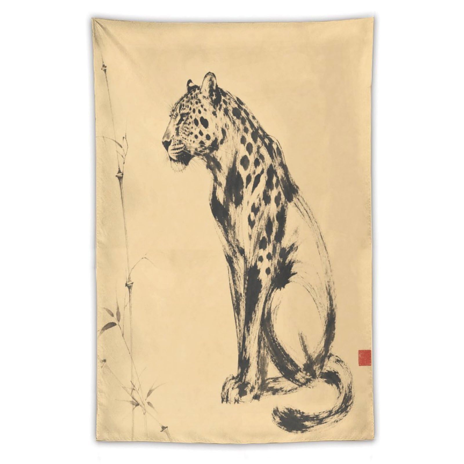 H3B8U2Y5 Leopard Ink Study Wall Tapestry, Realistic Illustration, Dorm Room