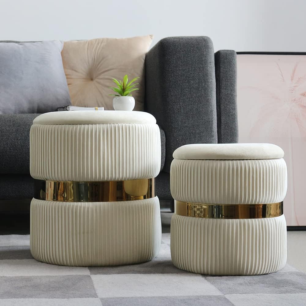 YYW Home Velvet Storage Ottoman and Vanity Chair