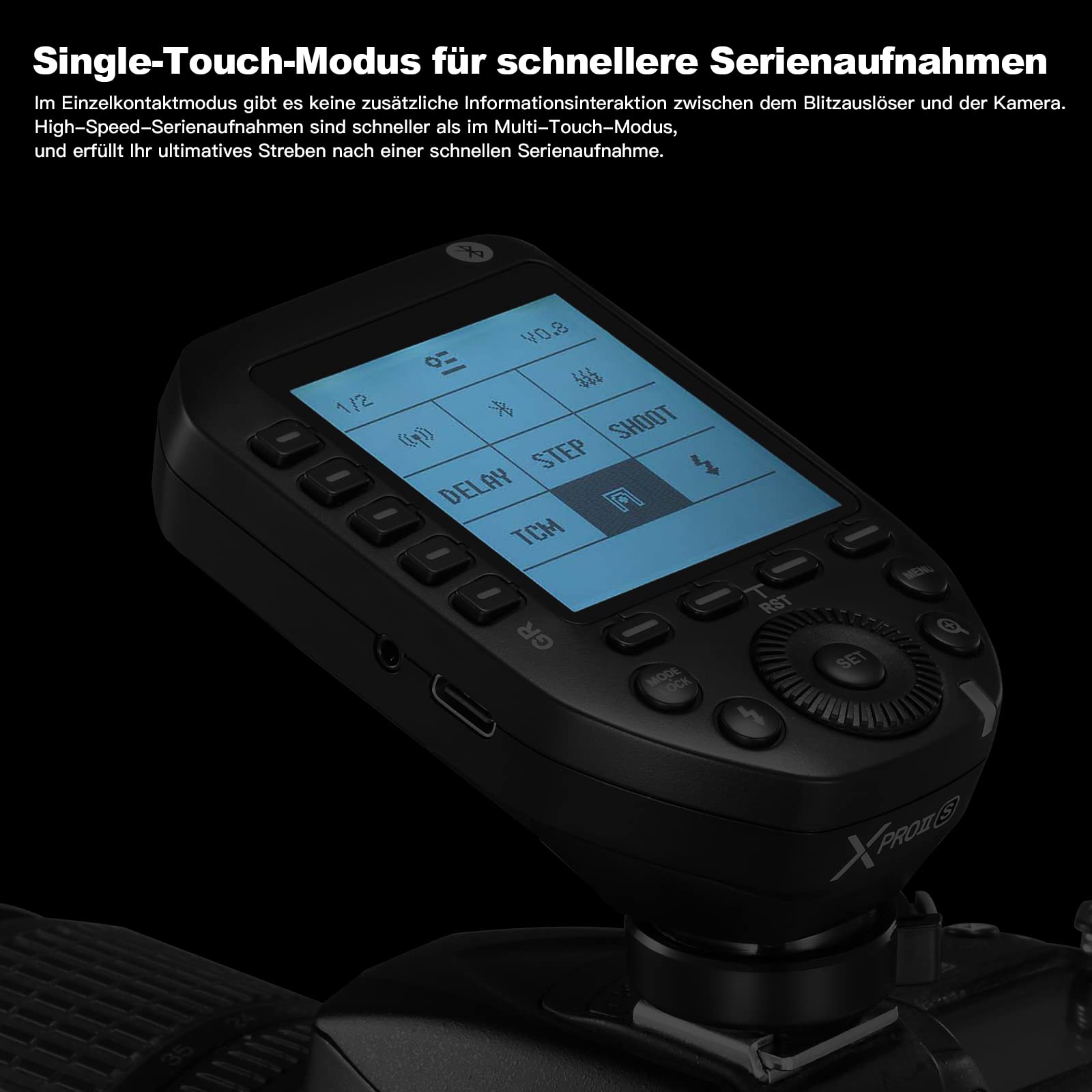 Godox Xproii-S Flash Trigger Kamera Wireless Blitzauslöser 2,4 GHz 1/8000s HSS TTL Umwandlung für Sony,Manuelle TCM Funktion großer LCD-Bildschirm der Godox Flash APP können ferngesteuert Werden.