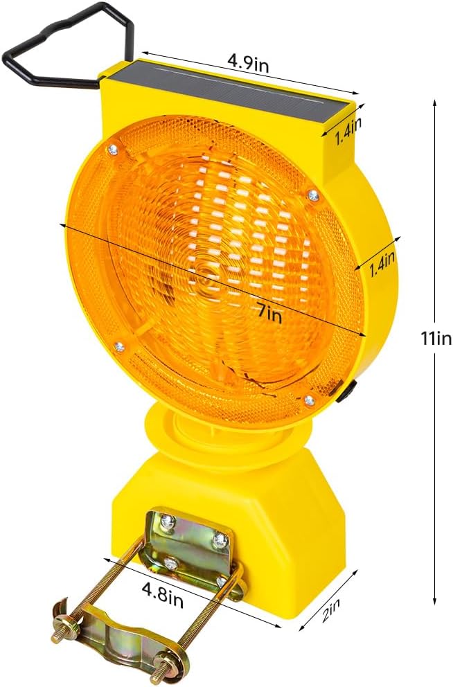 Solar Industrial Warning Lights,Wireless Waterproof Rechargeable Safety Barricade Warning Lights,Traffic Signal Flashing 2 Sided Visibility Amber LED (Amber)