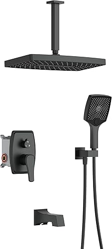 Miniatura 1 de Sistema de ducha de lujo, cabezal de ducha de mano de 14 pulgadas, alta presión, 3 funciones, juego de grifo de ducha de acero inoxidable con