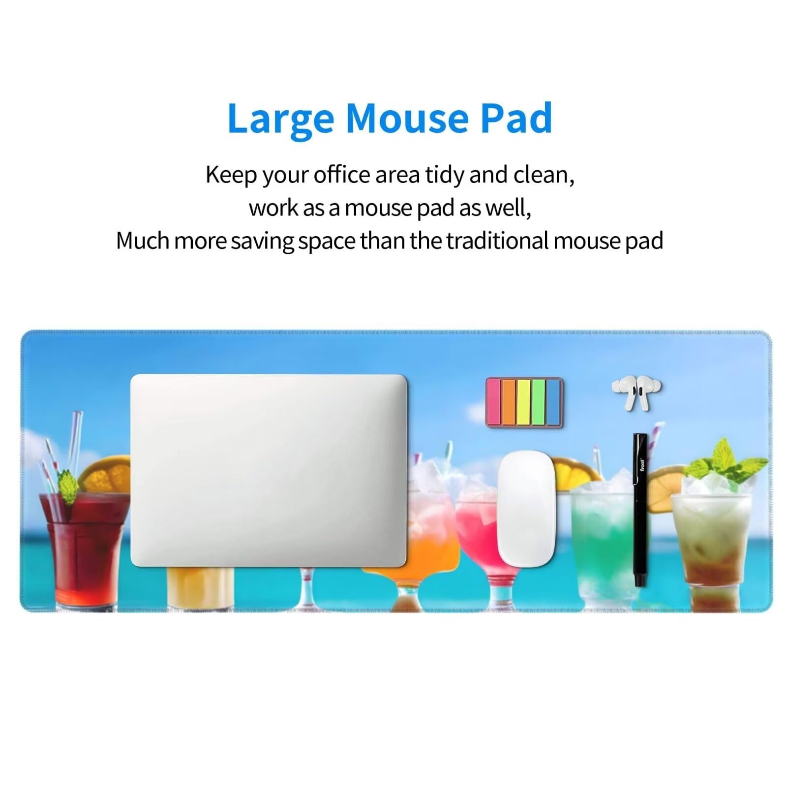 Tappetino Mouse, Tappetino Mouse Gaming Grande XXL 1500x800x3mm Tappetino Scrivania Mouse Pad, Base in Gomma Antiscivolo, Bordi Cuciti,Lavabile, Mousepad per Ufficio e Gaming (Bevande) R-722