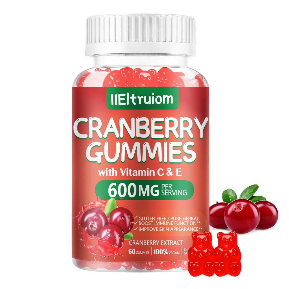 IIEltruiom Suplemento de Cranberry com Vitaminas C e E e Hibisco, 600 mg, 60 gomas