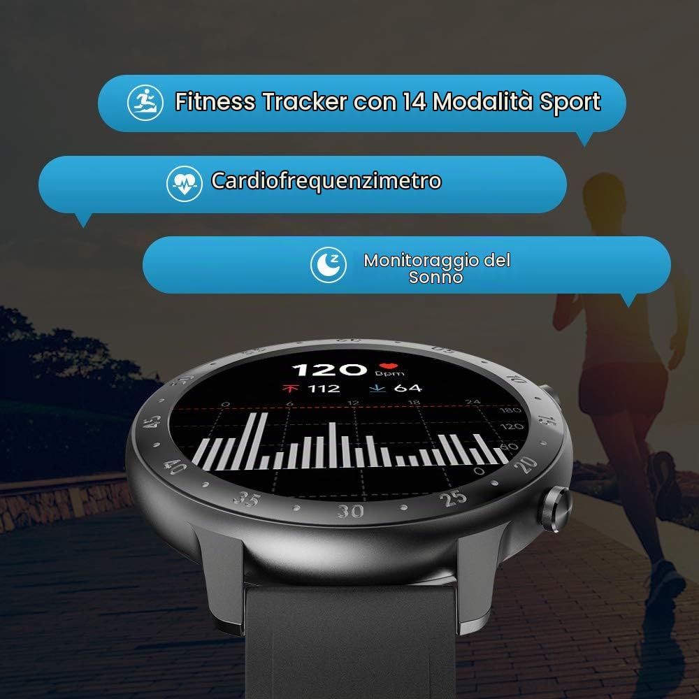 TicWatch GTX Fitness Smartwatch per uomo donna, con 10 giorni di durata della batteria, IP68 nuoto impermeabile, monitoraggio della frequenza cardiaca, monitoraggio del sonno