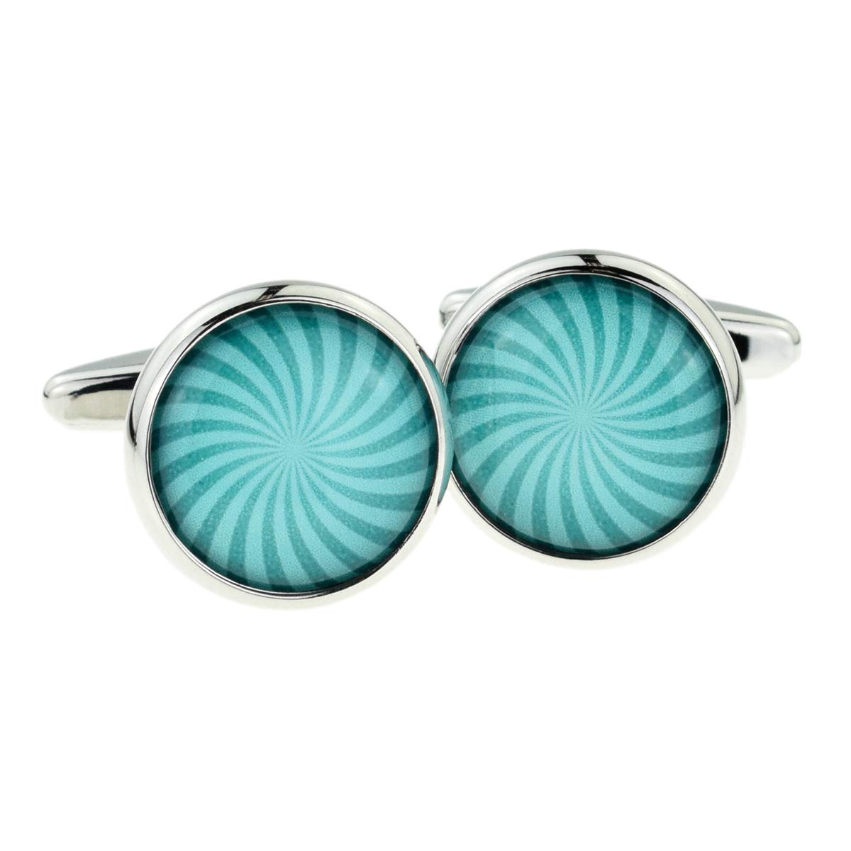 Gtr Rhodium Turquoise Burst Pattern Round Framed Cufflinks Boxed X2boc127