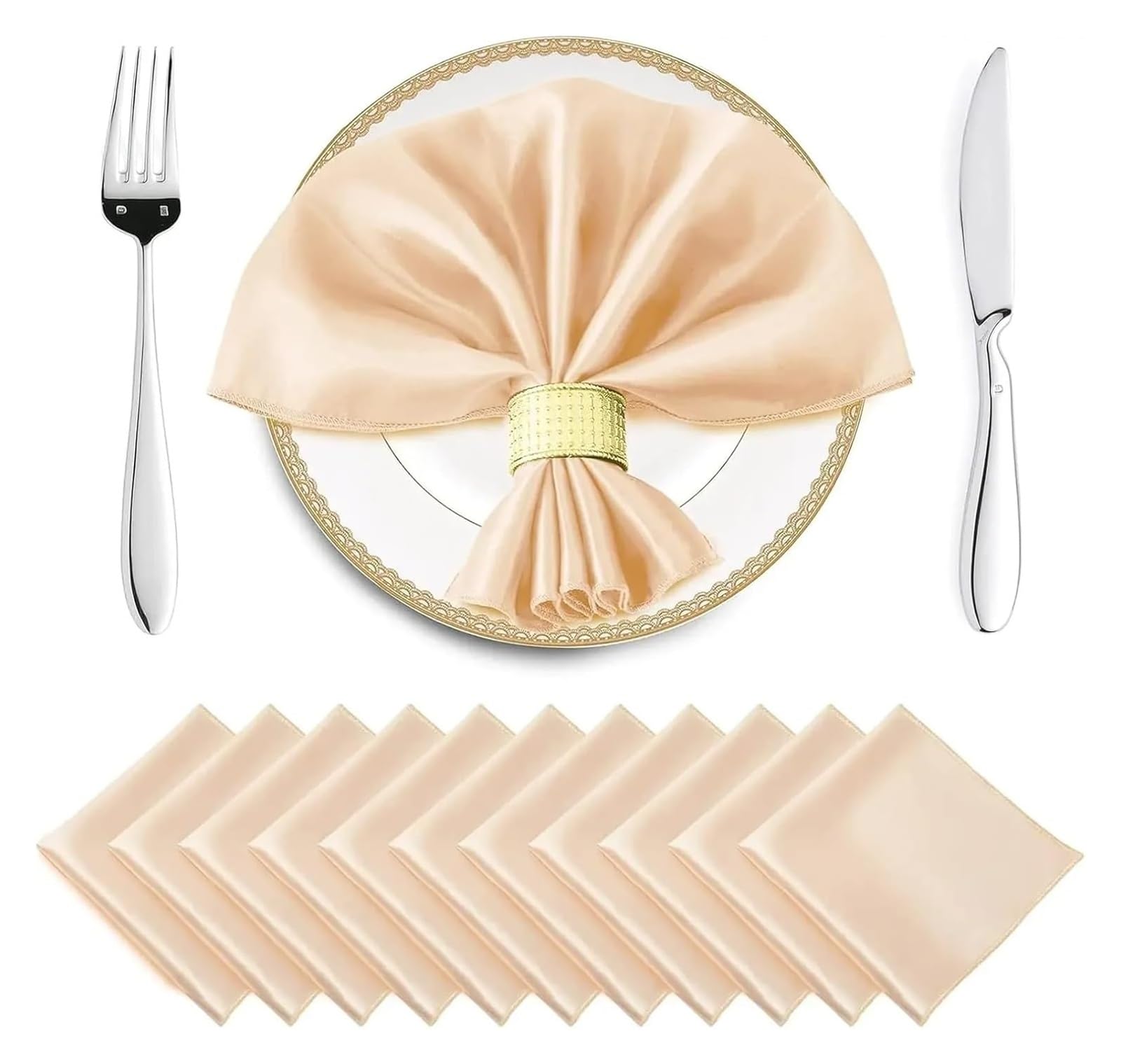 Cotton Table Napkins, Satin Table Napkins 30x30cm 12pk Multicolor for Wedding Birthday Party(12pcs Champagne)