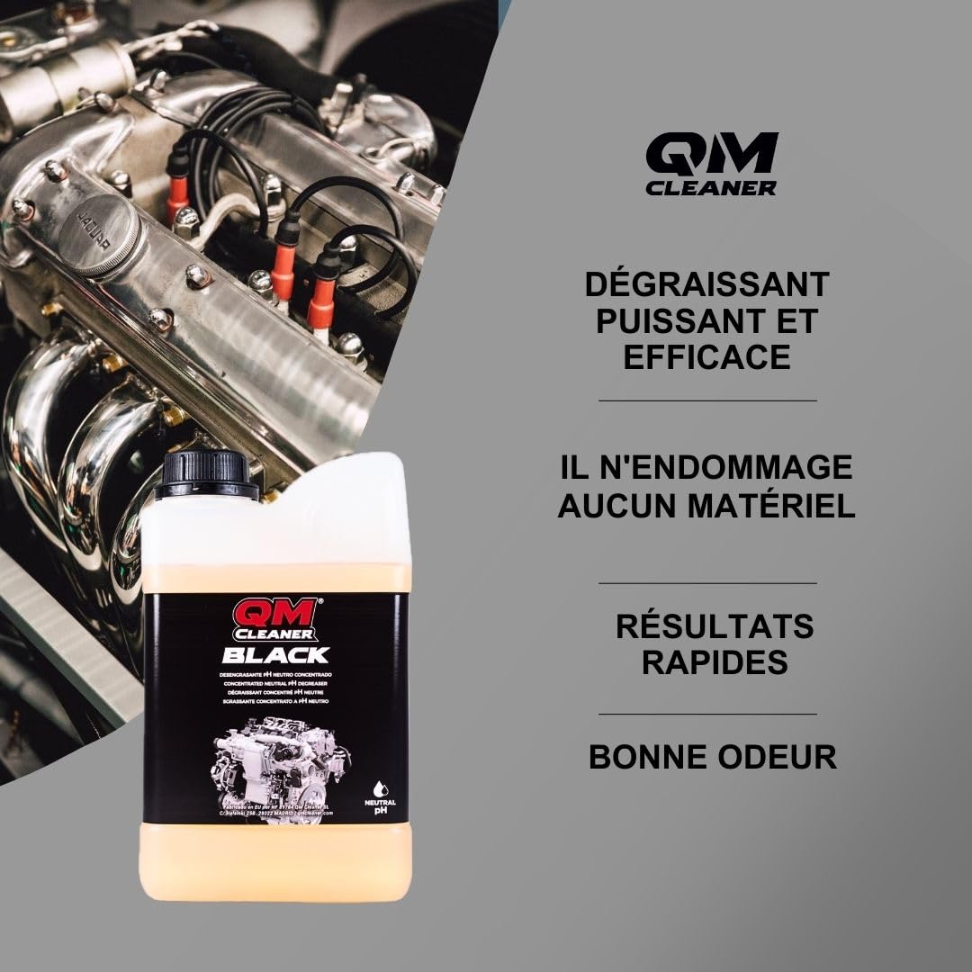 QM Cleaner Black 2 litres | Dégraissant concentré Non Acide - Moteurs, chaînes, transmissions, embrayages - Peut être dilué jusqu'à 25% - Convient au Nettoyage par ultrasons