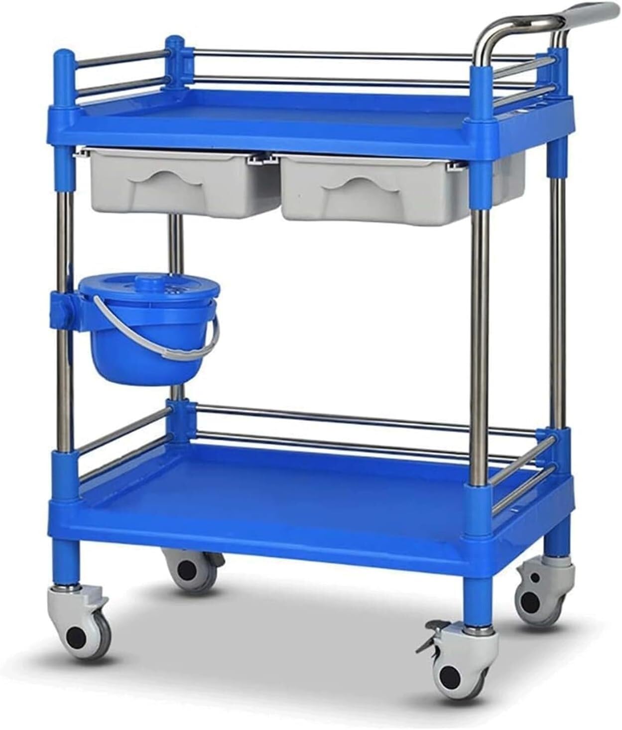 SSDDLZEQ Mobile Salon Station, Salon Rolling Cart 2 Tier Salon Trolley Metal Salon Rolling Cart W/Drawers Bucket Trolley Cart On Wheels Rolling Salon Cart