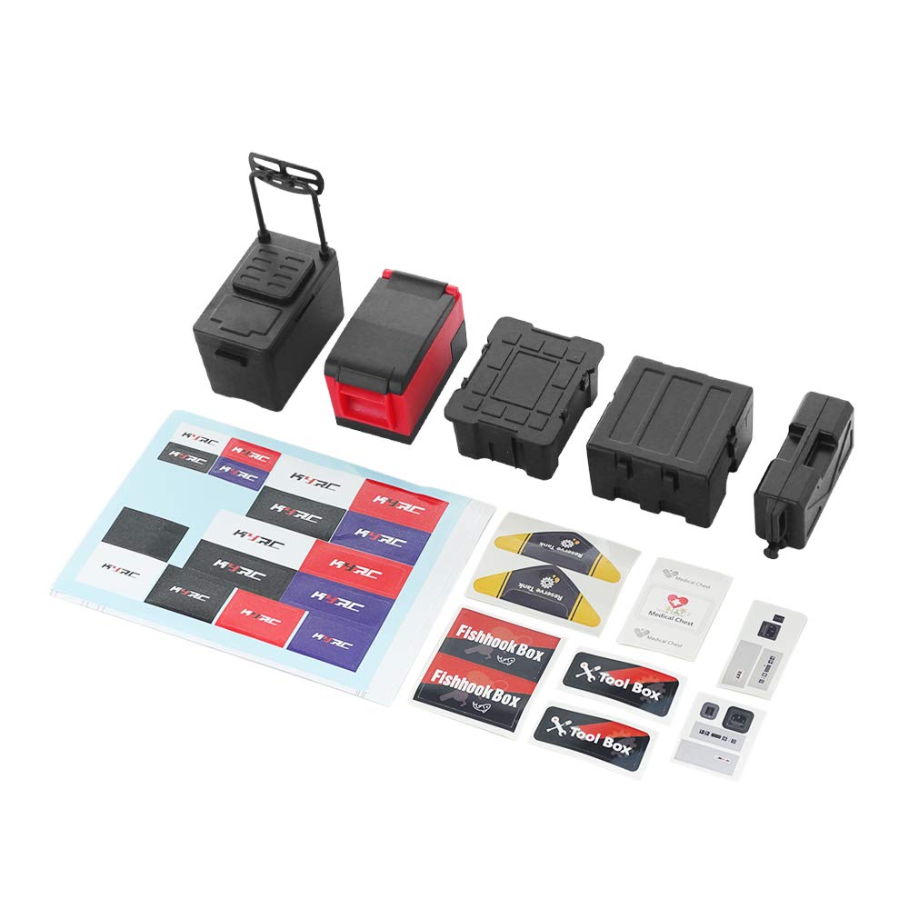 Treehobby5PCS Plastic RC Mini Tool Set/Fishing Box/Medical Chest/Refrigerator/Fuel Tank/Tool Case for Traxxas TRX4 Axial SCX10 1/10 1/8 RC Crawler Climbing Car Simulation Decoration Accessory (Black)