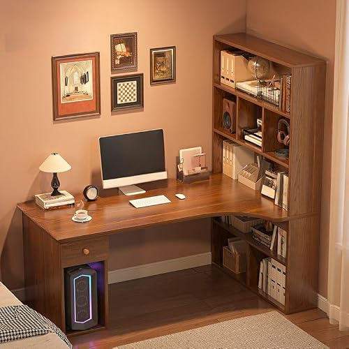 Computer Work Desk with Hutch, Rectangular Writing Desk Office Desk