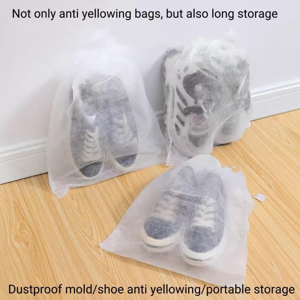 Non-Woven Fabric Storage Bag for Shoes, Bags, Clothes, 100Pcs, 12.6x18.9 Inches, White, with Drawstring Closure