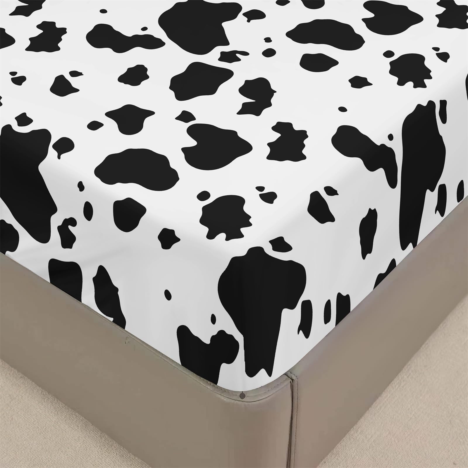Chickwin Fitted Sheets Bedding Sheets, Print Double King Single Size Bed for Deep Pocket 30cm - Shrinkage Fade Resistant Easy Care (King,dairy cow)