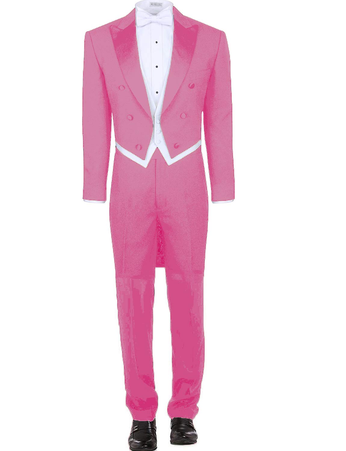 UMISS Men's Tailcoat 3-Piece Suit Peak Lapel Double Breasted Tuxedo Jacket Trousers Waistcoat Set Fuchsia