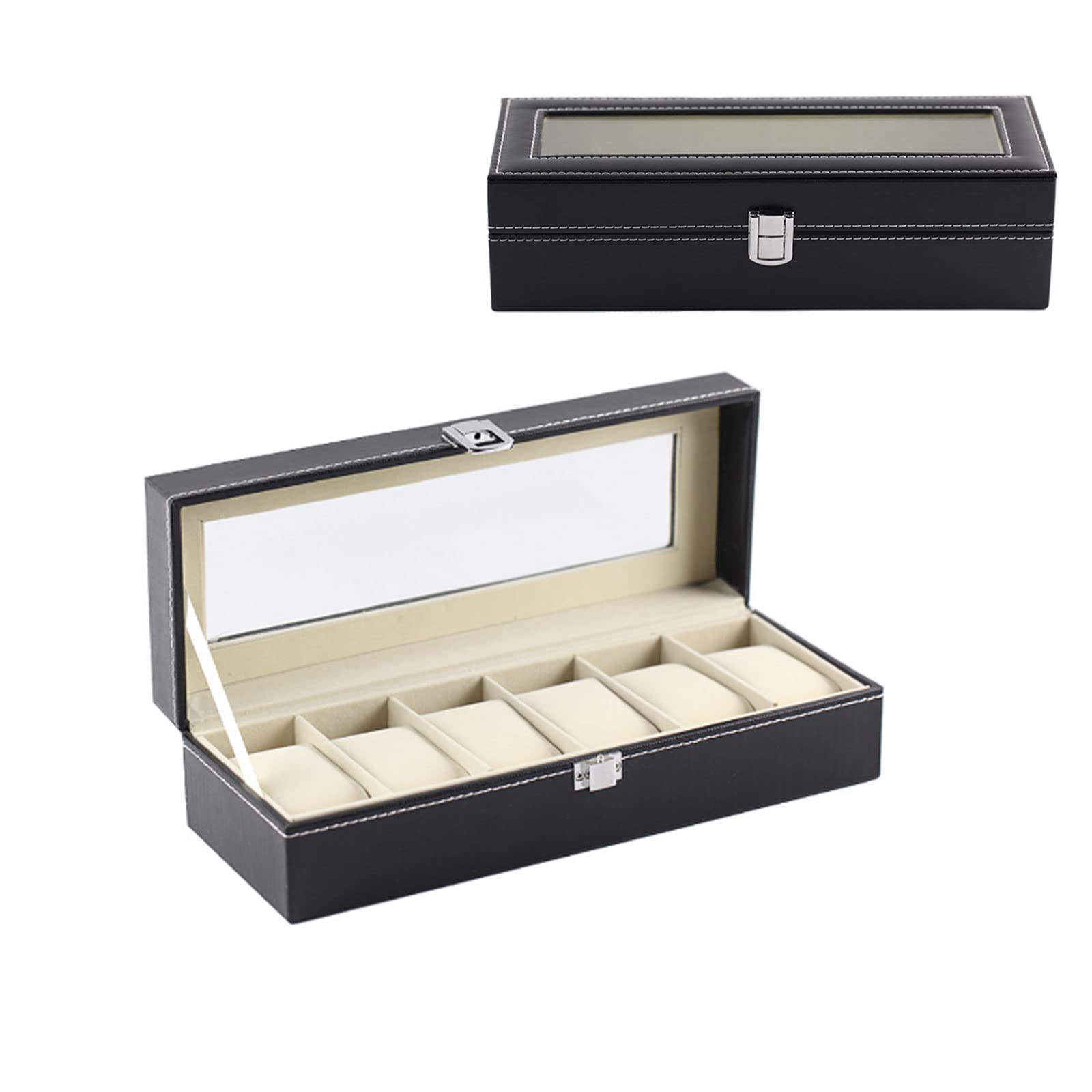 Watch Box, FOME 6 Slots PU Leather Storage Organizer for Watch Lockable Watch Case Organizer Jewelry Display Box with Protective Belt 6 Removable Pillows Framed Glass Lid for Men Women (B07M9B5278) Amazon Price History, Amazon Price Tracker