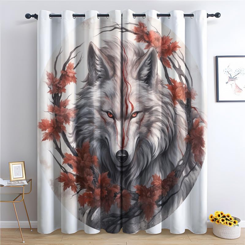 Wolf Curtains for Bedroom Living Room, Animal Blackout Curtains 63 Inch Length 2 Panels Set, Thermal Insulated Grommet Drapes, Decorative Patterned Window Treatments 29x63