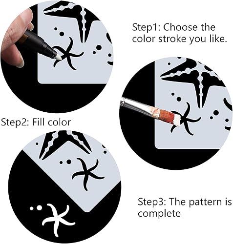 Miniatura 4 de GORGECRAFT Plantilla de dibujo de estrella de mar, 4 plantillas de dibujo de estrellas de mar, diseño cuadrado de 7.1 x 7.1 in, plantillas de dibujo