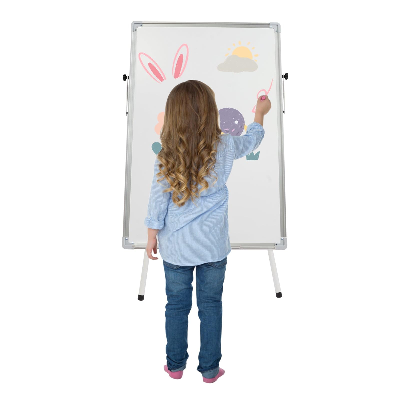 Flipchart Ständer Whiteboardständer 90×60 cm Tragbares Dreibeiniger Abwischbarer Magnetischer White Board - Weiß