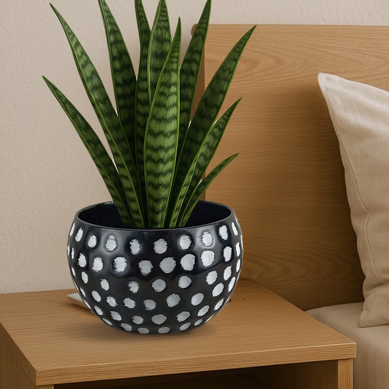 Image of CINAGRO Metal Planter Pot for Indoor Plants, Round Decorative Flower Pot, Rust-Resistant, Modern Plant Holder for Home, Balcony, Office (13.97 x 17.78 cm, Dot Ritual)