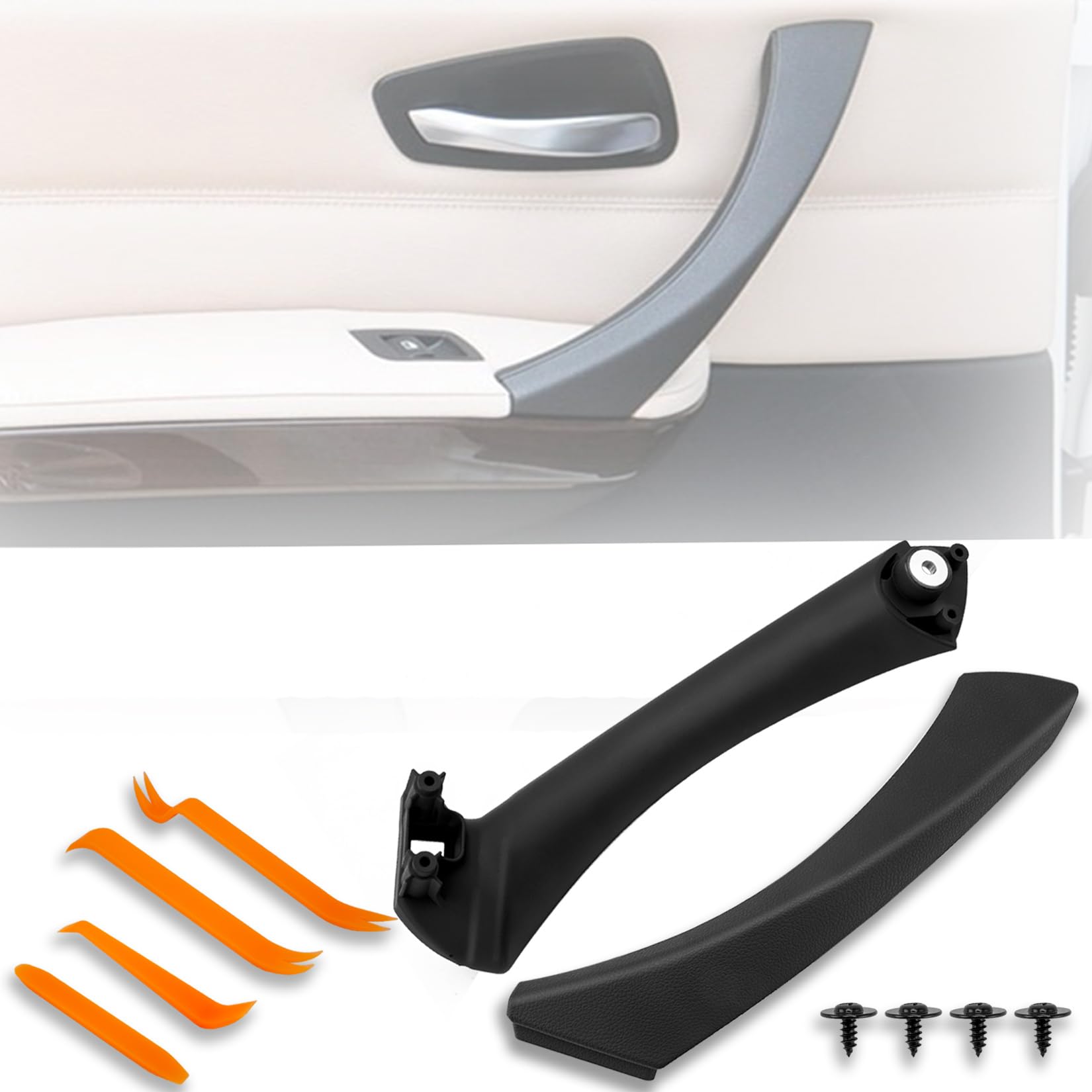 Photo 1 of E90 Interior Door Handle Replacement Kit for BMW 3 Series 2004-2011 E90/E91/E92/E93 316i 318i 320i 323i 325i 328i 330i 335i,Door Pull Handles + Door Handle Cover (Left Side,black)