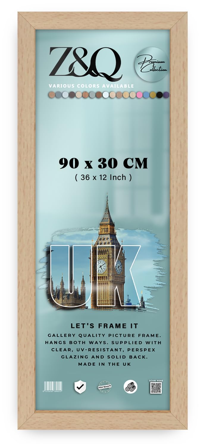 Z&Q | MDF Poster Frame (90 x 30 CM) Engineered Wood, Stylish Wall Décor 36 x 12 Multi-Purpose Use, 900 x 300 mm [ Beech ]