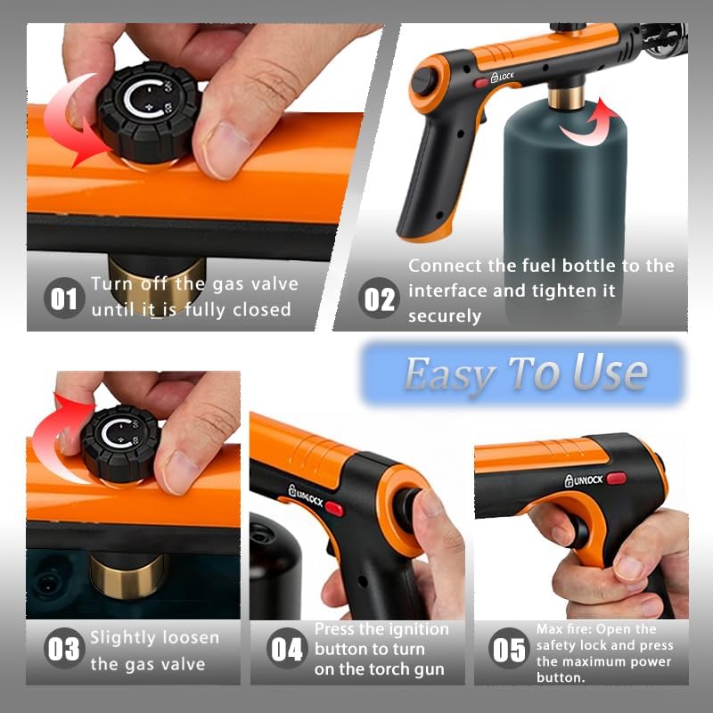 Image of Powerful Propane Torch Gun, Kitchen Torch With Adjustable Flame, Flamethrower Blow Torch for BBQ, Campfire, Searing Steak, Camping (Propane Tank Not Included) -Orange