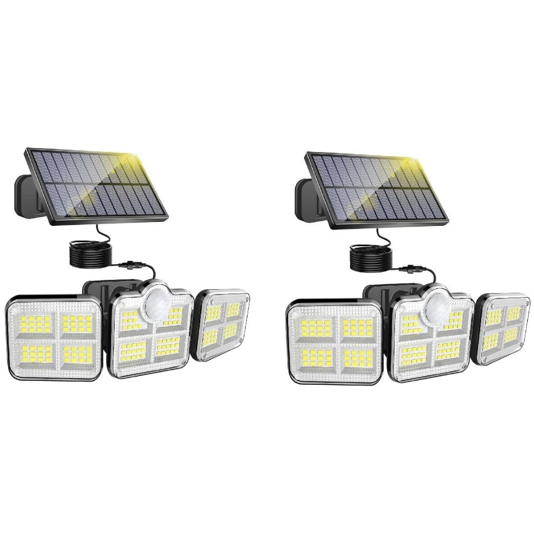 kh Solar Outdoor Lights, 3 Head Motion Sensor Security Light with Remote Control, 122 LED, 270° Wide Angle, Waterproof, 3 Lighting Modes, 13 ft Cable, Solar Light for Garden, Wall (Pack of 2)-image-15
