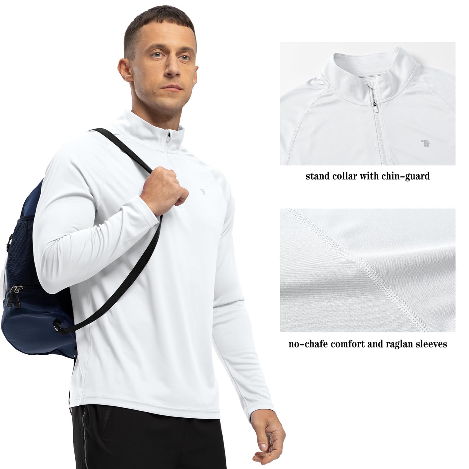 donhobo Herren Sportshirt Langarm UV Schutz Shirts 1/4 Zip Atmungsaktiv Schnelltrocknende Rash Guard T-Shirts Outdoor Angeln Laufen Wandern Funktionsshirt